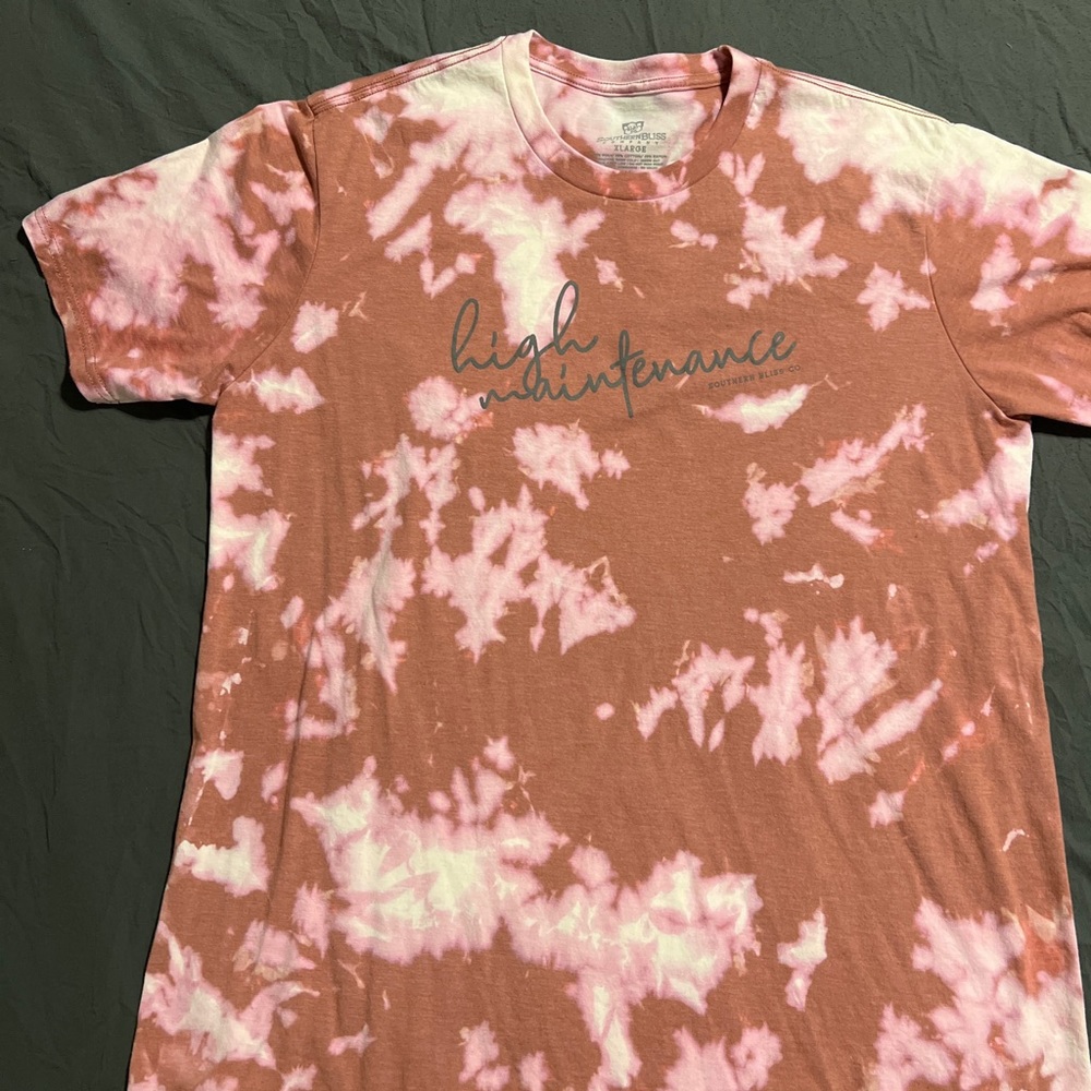 ‘High Maintenance’ Tie Die Short Sleeve Top in Pink/Red- Size XL. Southern Bliss